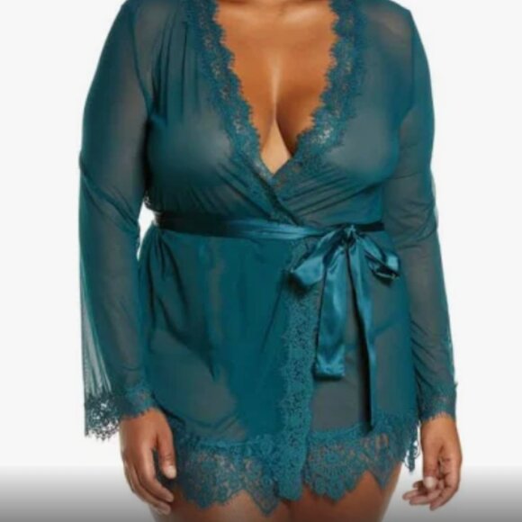 OH LA LA CHER | Women’s Sheer Robe | Deep Teal | Size:1X/2X - Picture 1 of 10